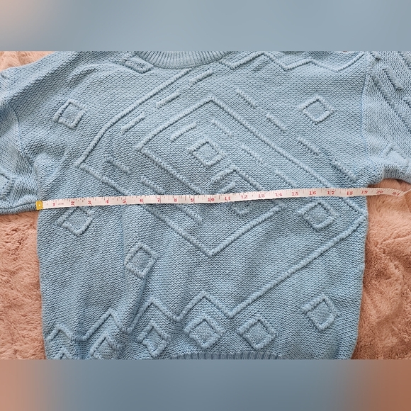 Vintage bulky knit Size M Cozy Blue Geometric Sweater oversized - Picture 2 of 3